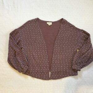 Flower & Feather Lavender Polka Dot Open Front Cardigan Sweater Women's L